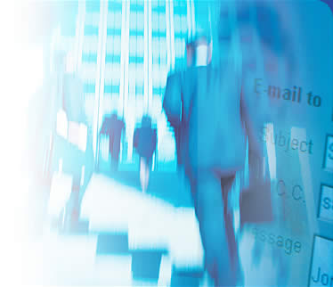 Blurred picture of business men walking to a corporate building