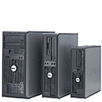 three Optiplex Computer Towers, arranged from large to small